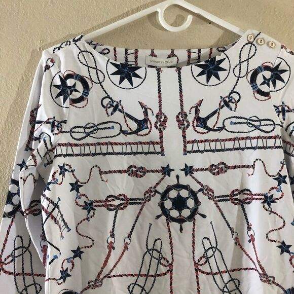 Charter Club Printed 3/4 Sleeves Pullover Top SP - Picture 4 of 5